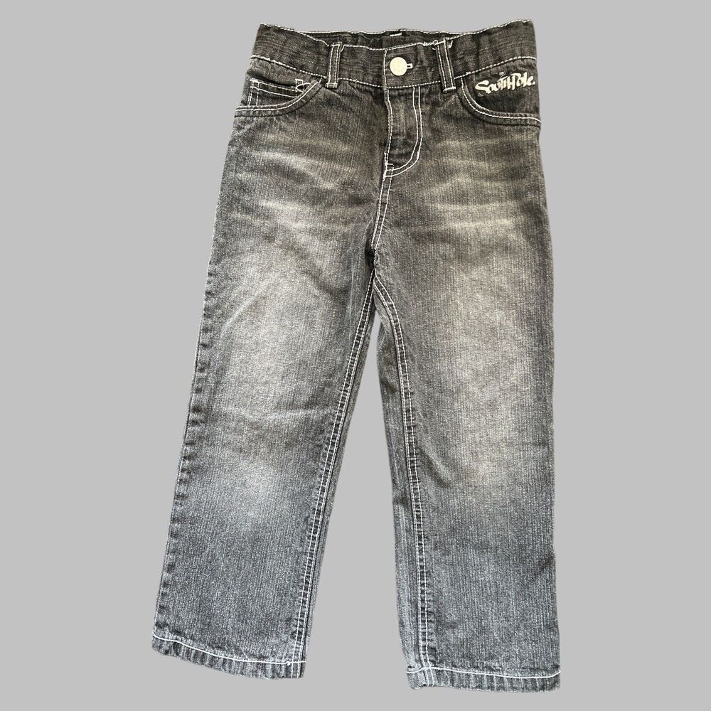 South Pole Jeans Size 5 Boys Straight Leg Dark Wash Adjustable Waist Distressed